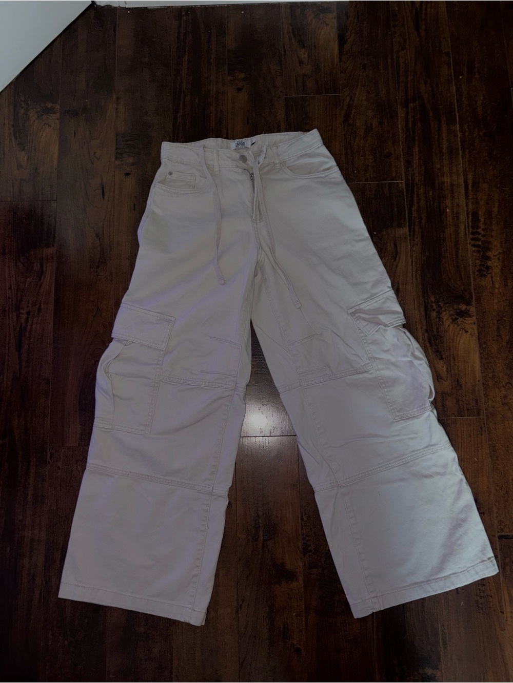 Wide Leg Baggy Cargo Pants in Light Beige